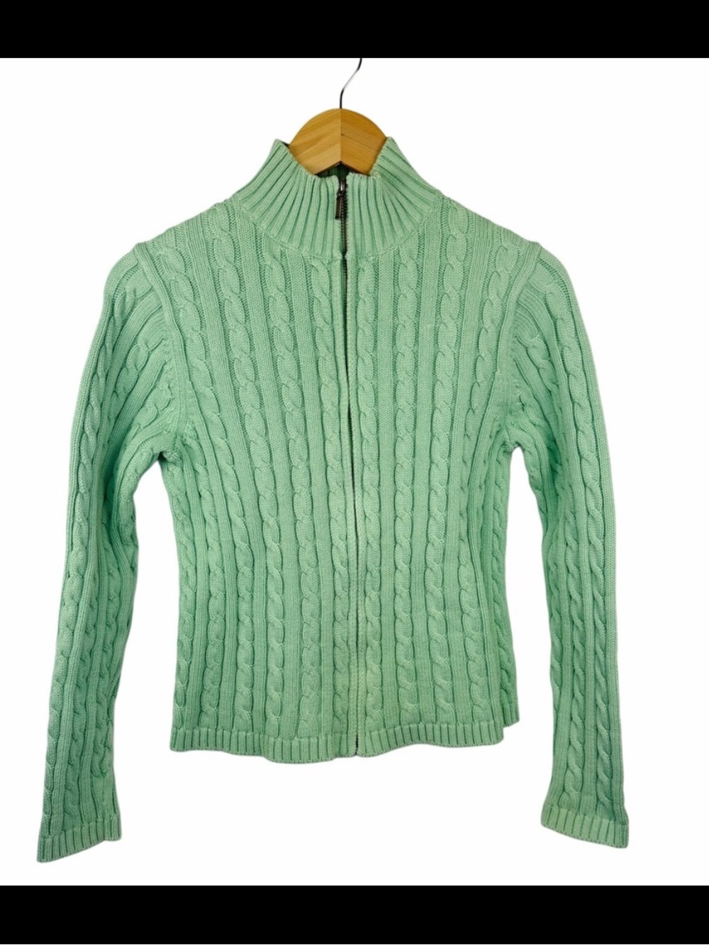 L.L. Bean Cable Knit Full Zip Cardigan | Mint Green | SIZE S
